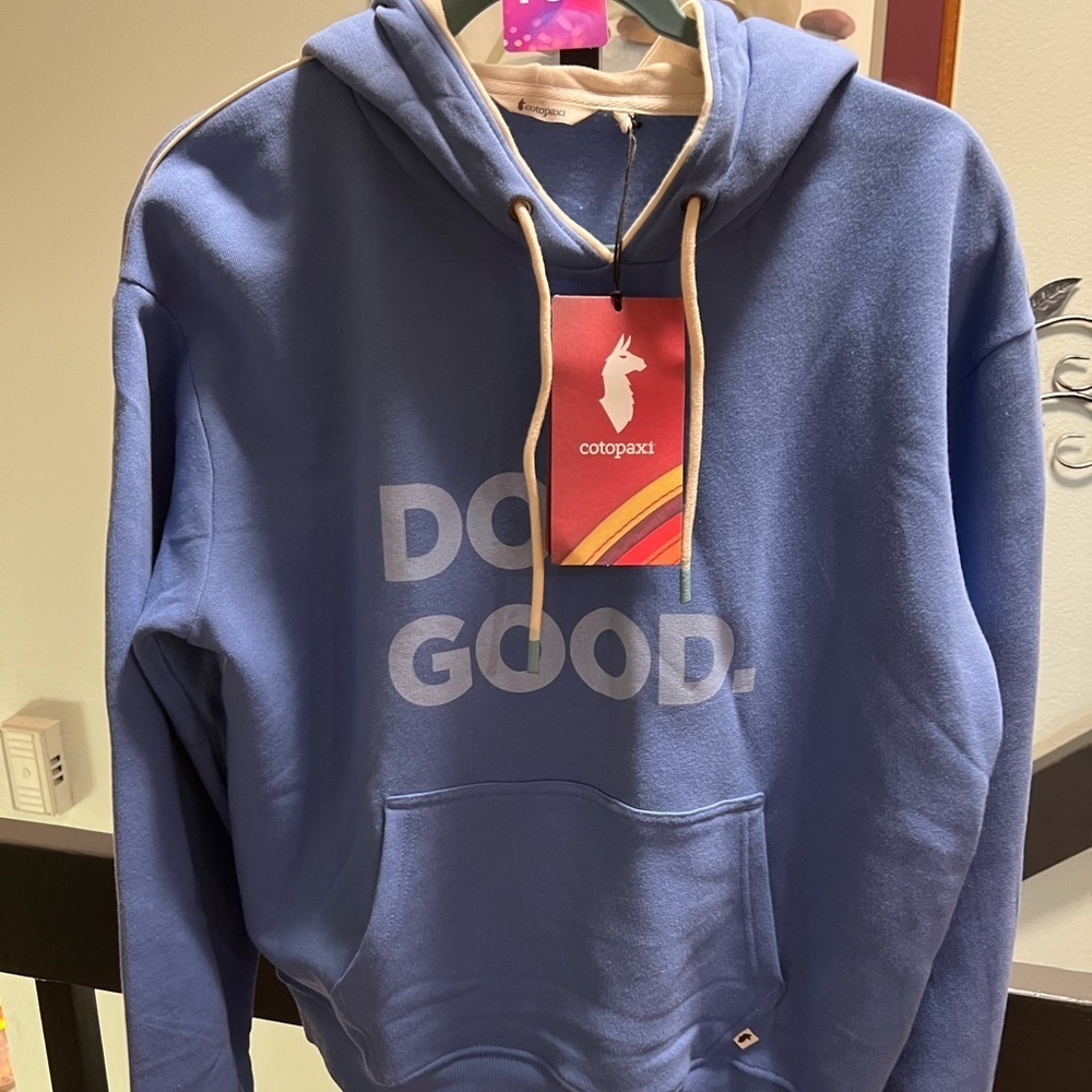 NWT Cotopaxi Blue Hoodie with White Accents “Do Good” #132